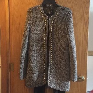 Dana Buchman sweater coat w/detachable fur collar